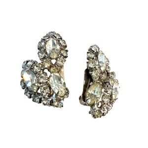 Vintage Rhinestones Kramer New York Signed Crystal Clip On Earrings Sparkly